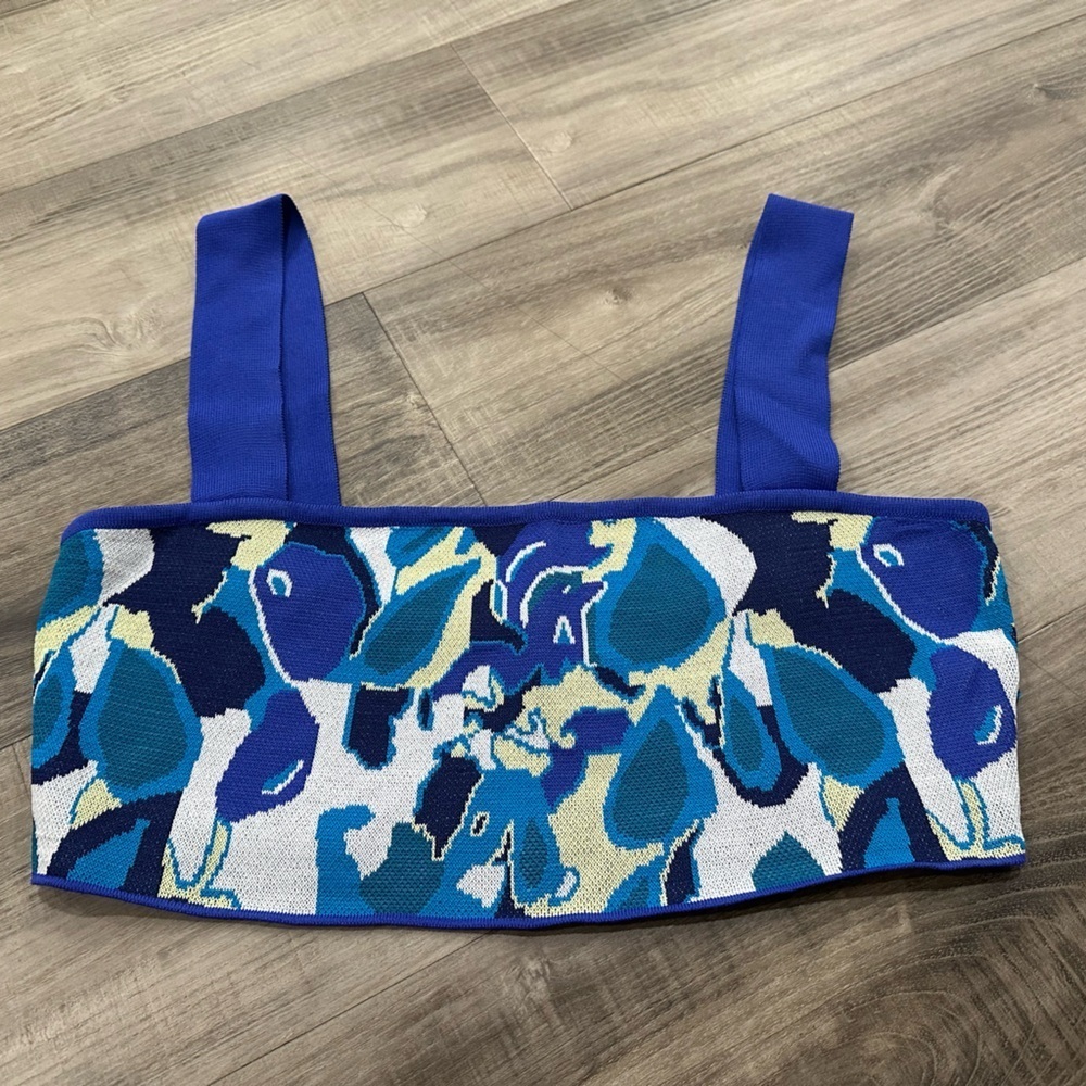 STAUD Zola Blue Pacific Paradise Knit Cropped Top